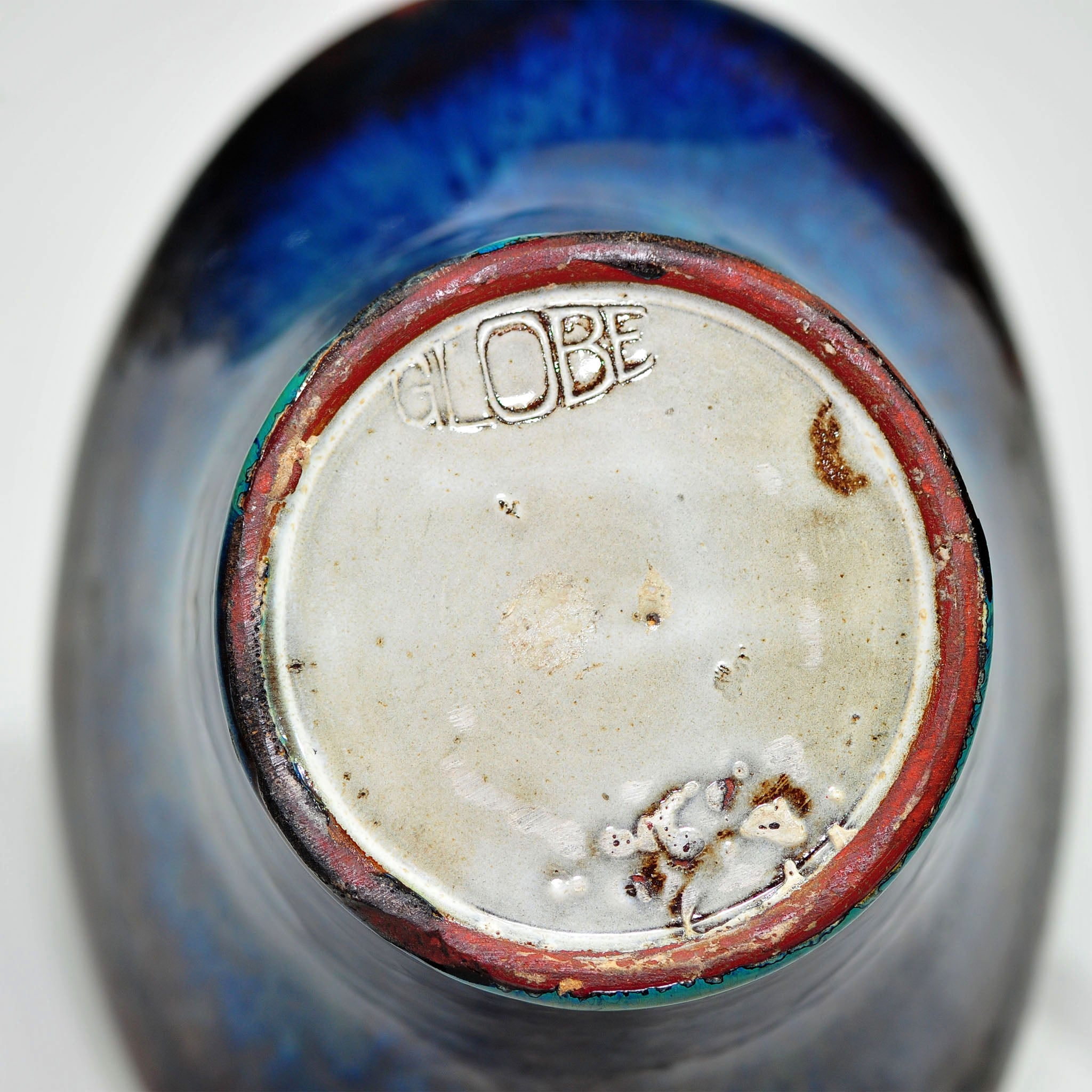 Globe Pottery Basket Vase — Rare Dark Blue Glaze