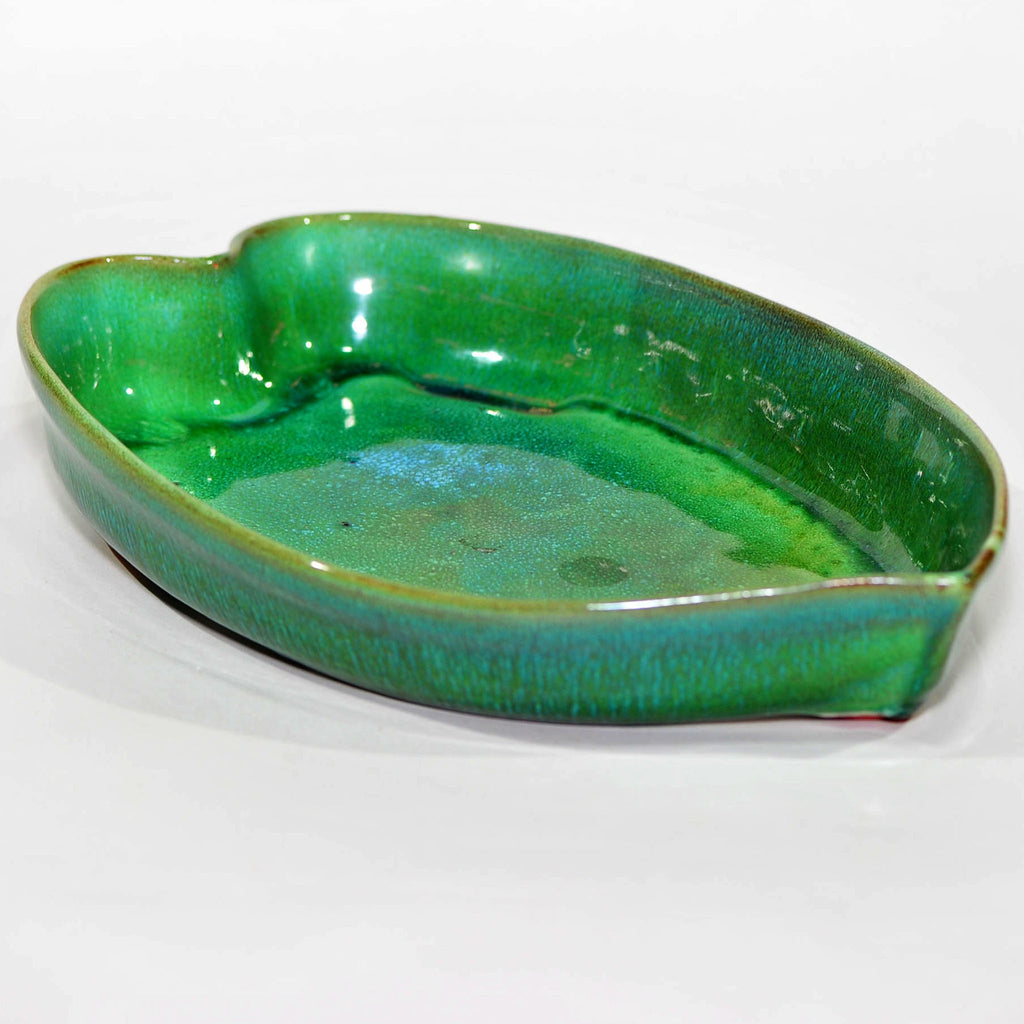 Globe Pottery Leaf Dish — Green Reactive Glaze