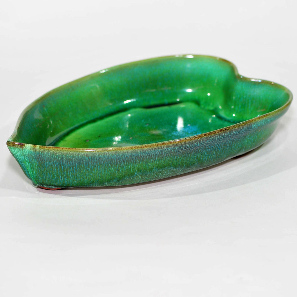 Globe Pottery Leaf Dish — Green Reactive Glaze