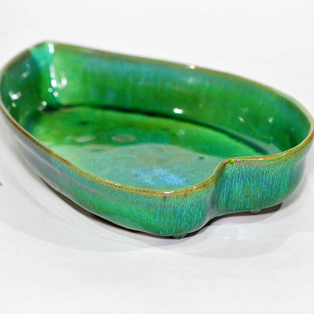 Globe Pottery Leaf Dish — Green Reactive Glaze