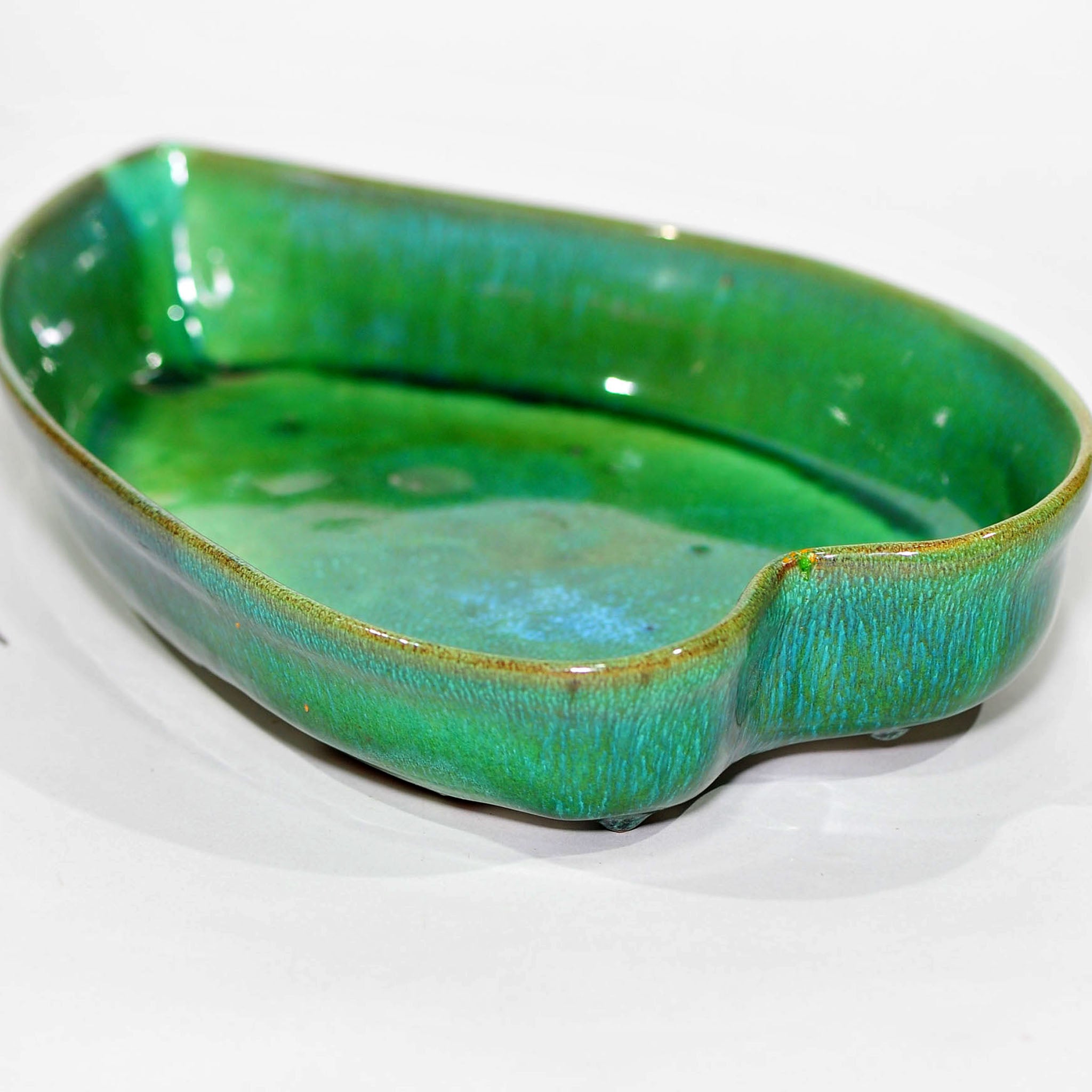Globe Pottery Leaf Dish — Green Reactive Glaze