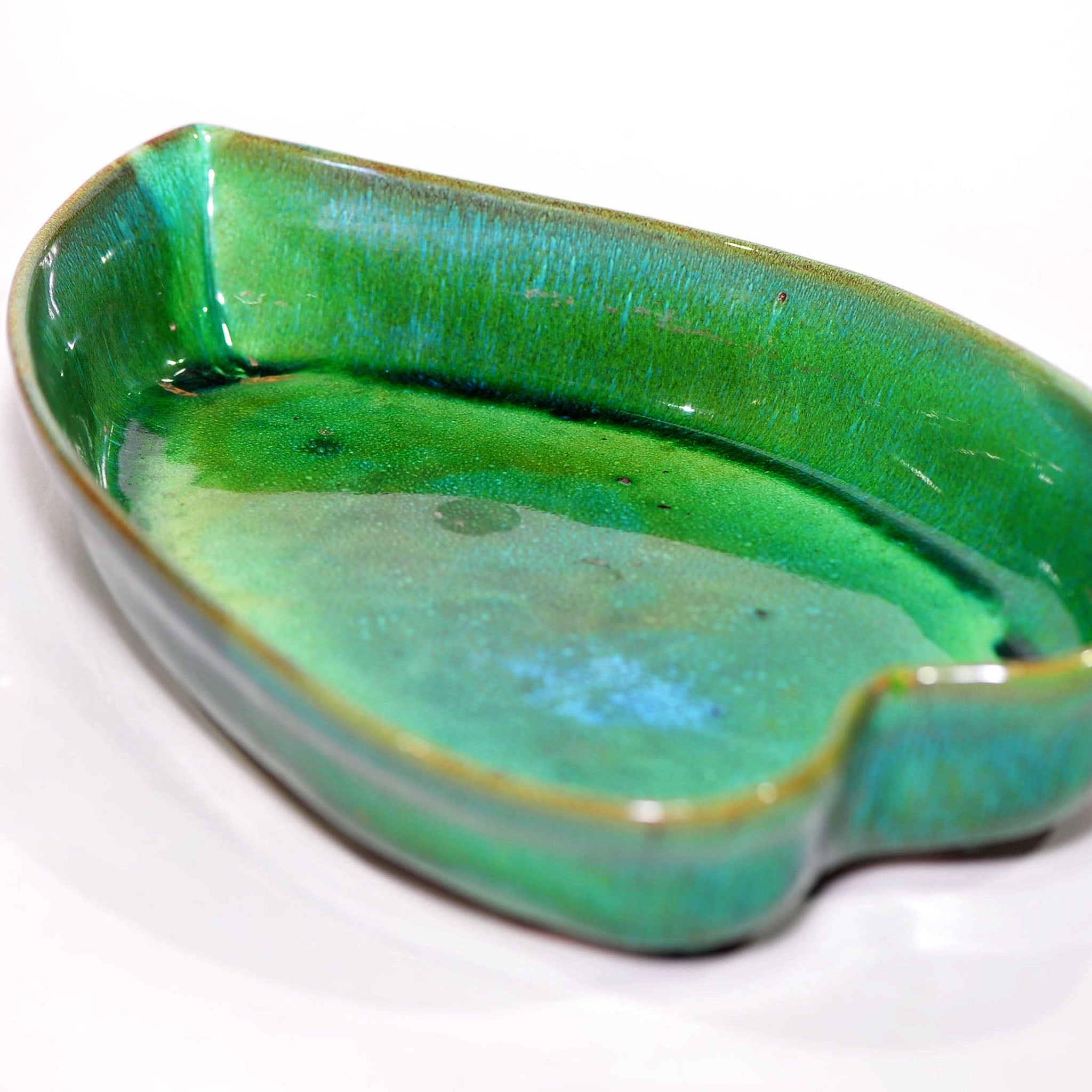Globe Pottery Leaf Dish — Green Reactive Glaze