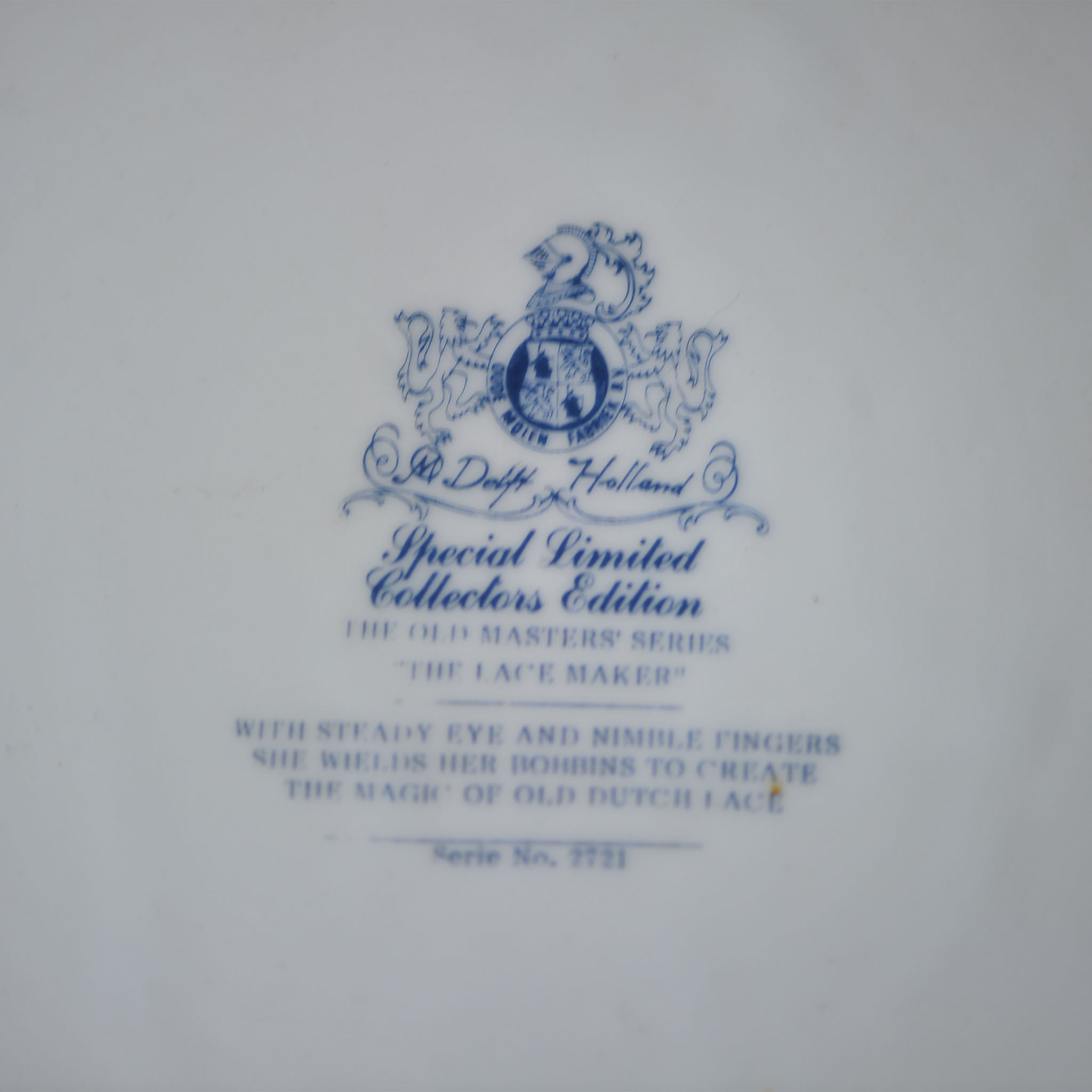 Delft Holland "The Lace Maker" Collector's Plate – Old Masters' Series