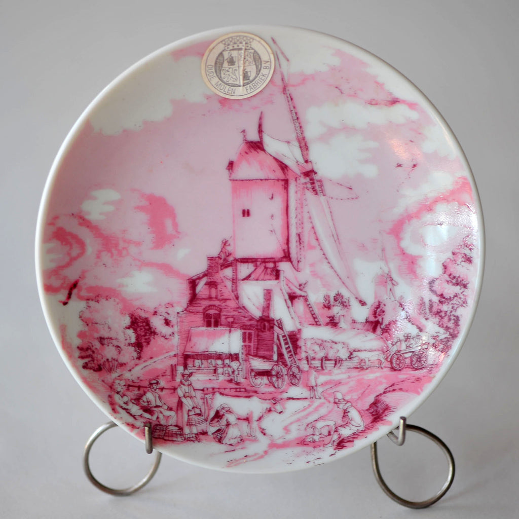 Pink Delft Village Scene Plates (Set of 3)