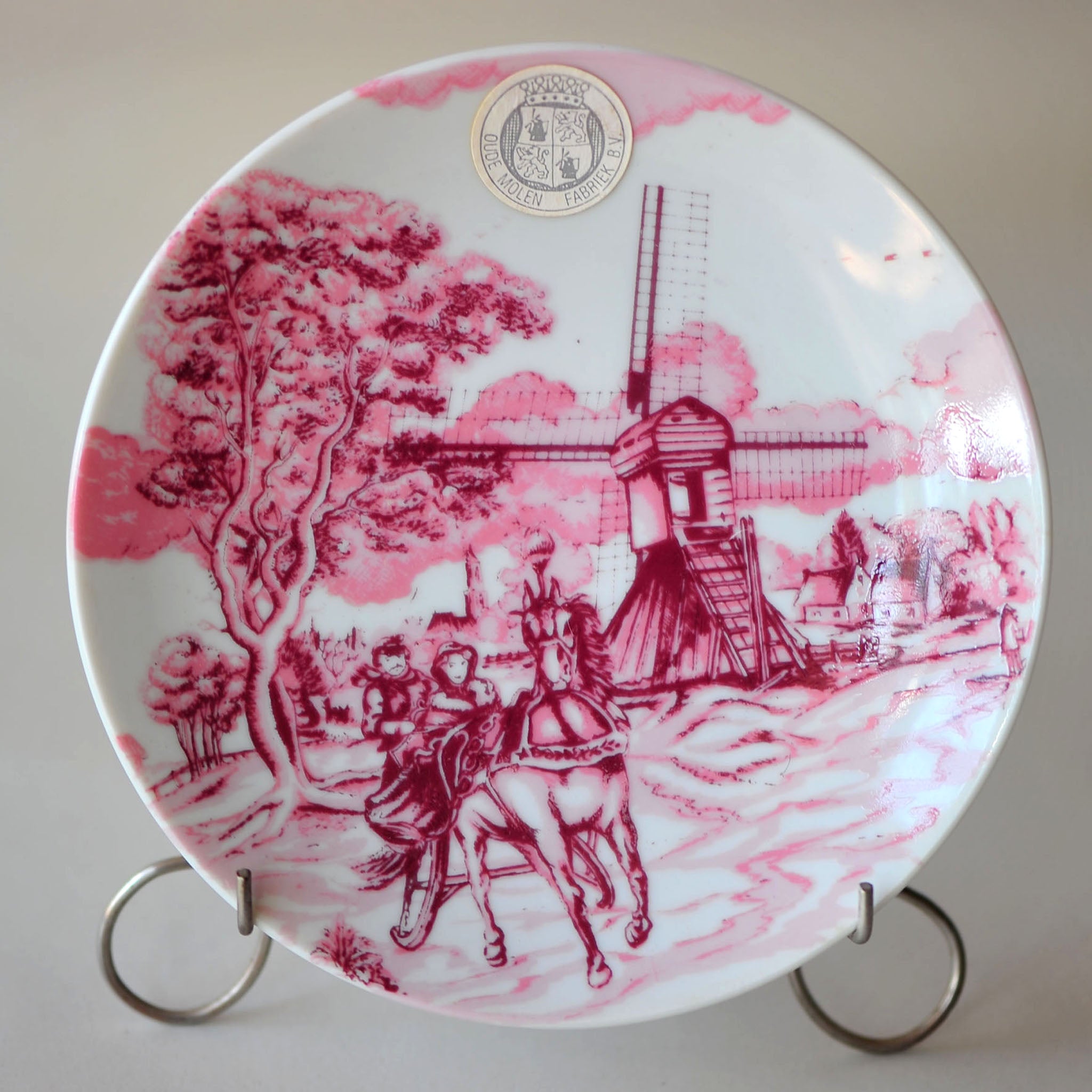 Pink Delft Village Scene Plates (Set of 3)