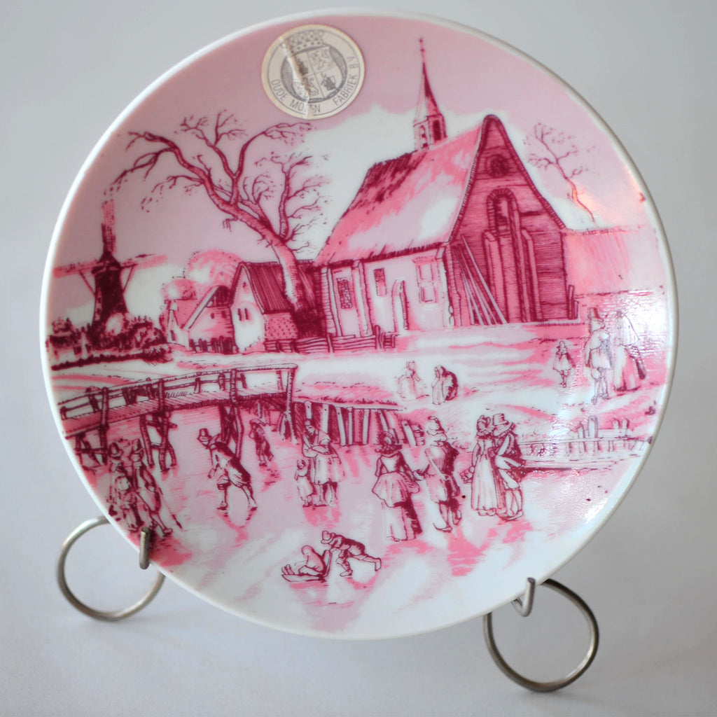 Pink Delft Village Scene Plates (Set of 3)