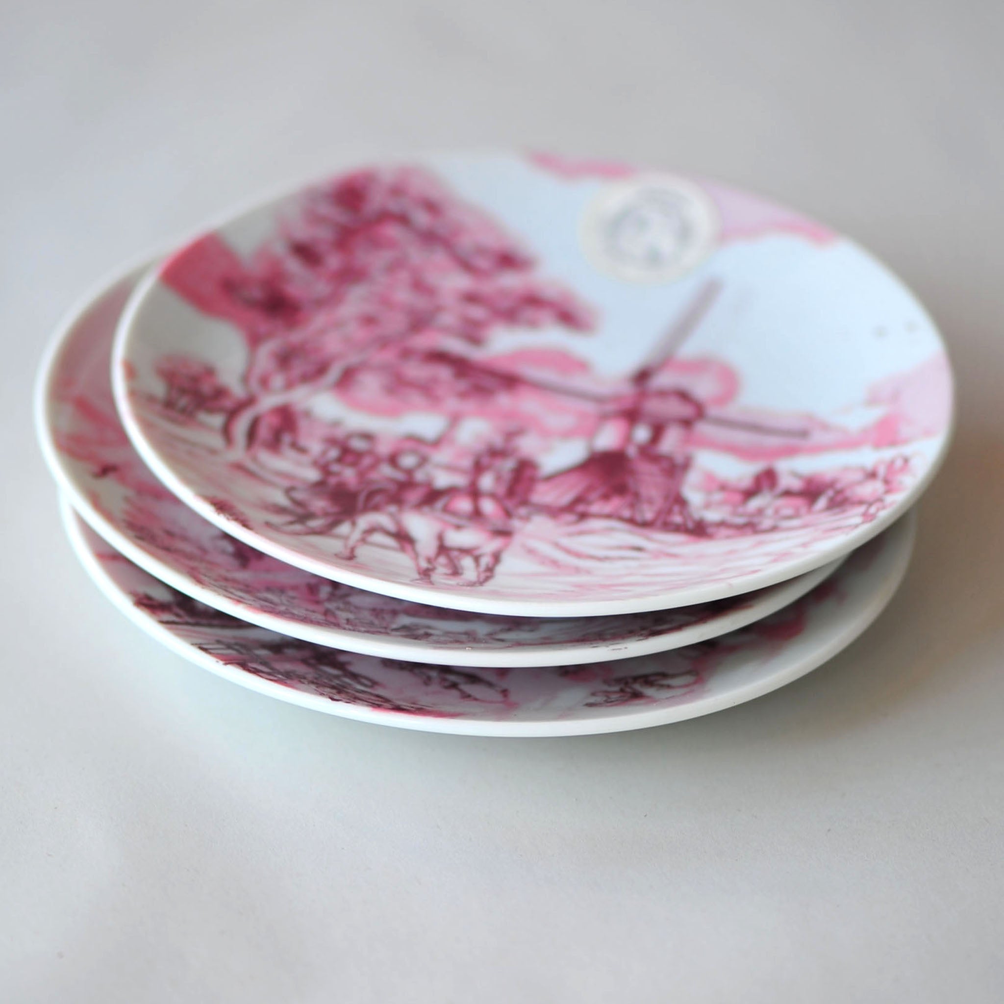 Pink Delft Village Scene Plates (Set of 3)