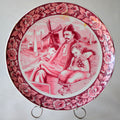 Pink Delft Plate — Fisherman & Children Scene