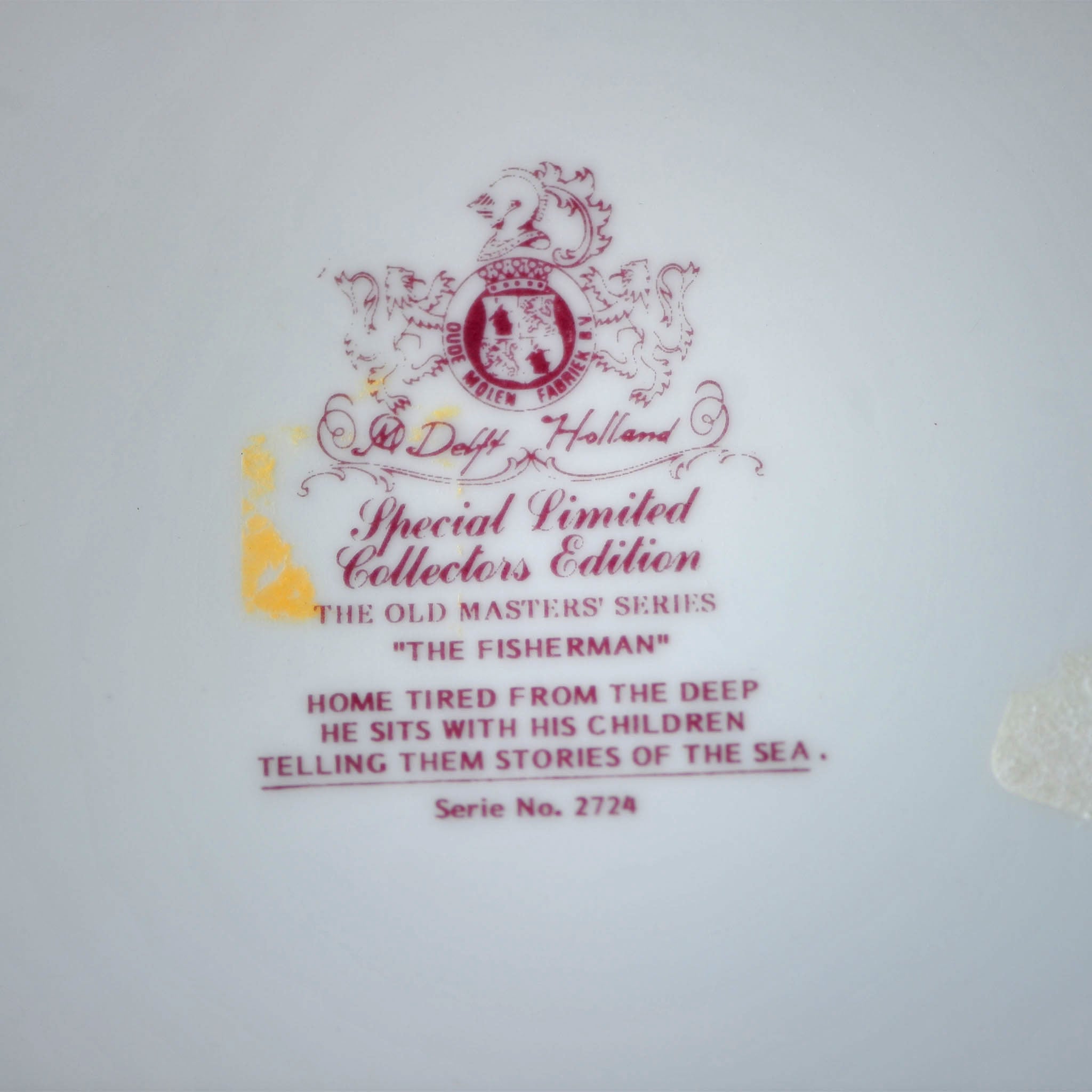 Pink Delft Plate — Fisherman & Children Scene