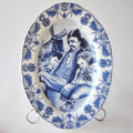 Delft Blue Oval Platter — Fisherman & Children Scene