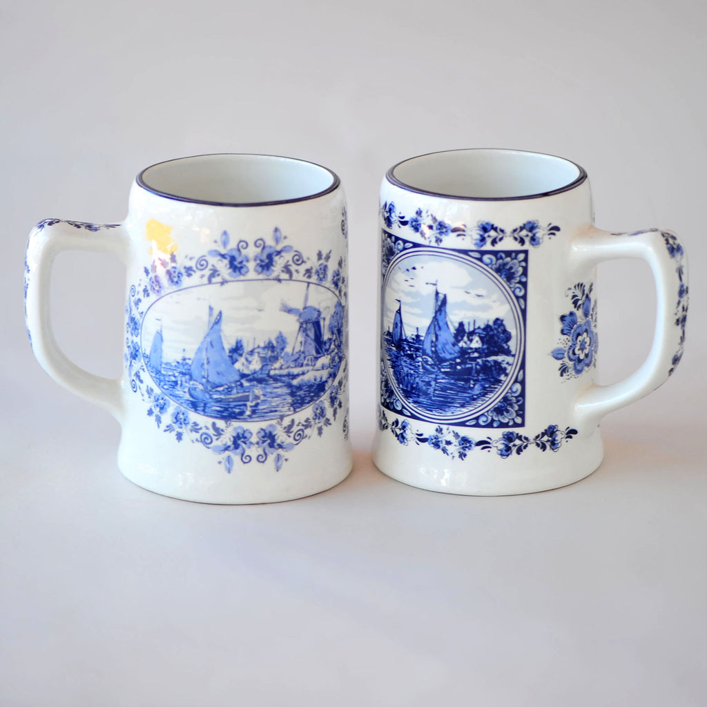 Delft Blue Harbour Scene Mugs (Set of 8)