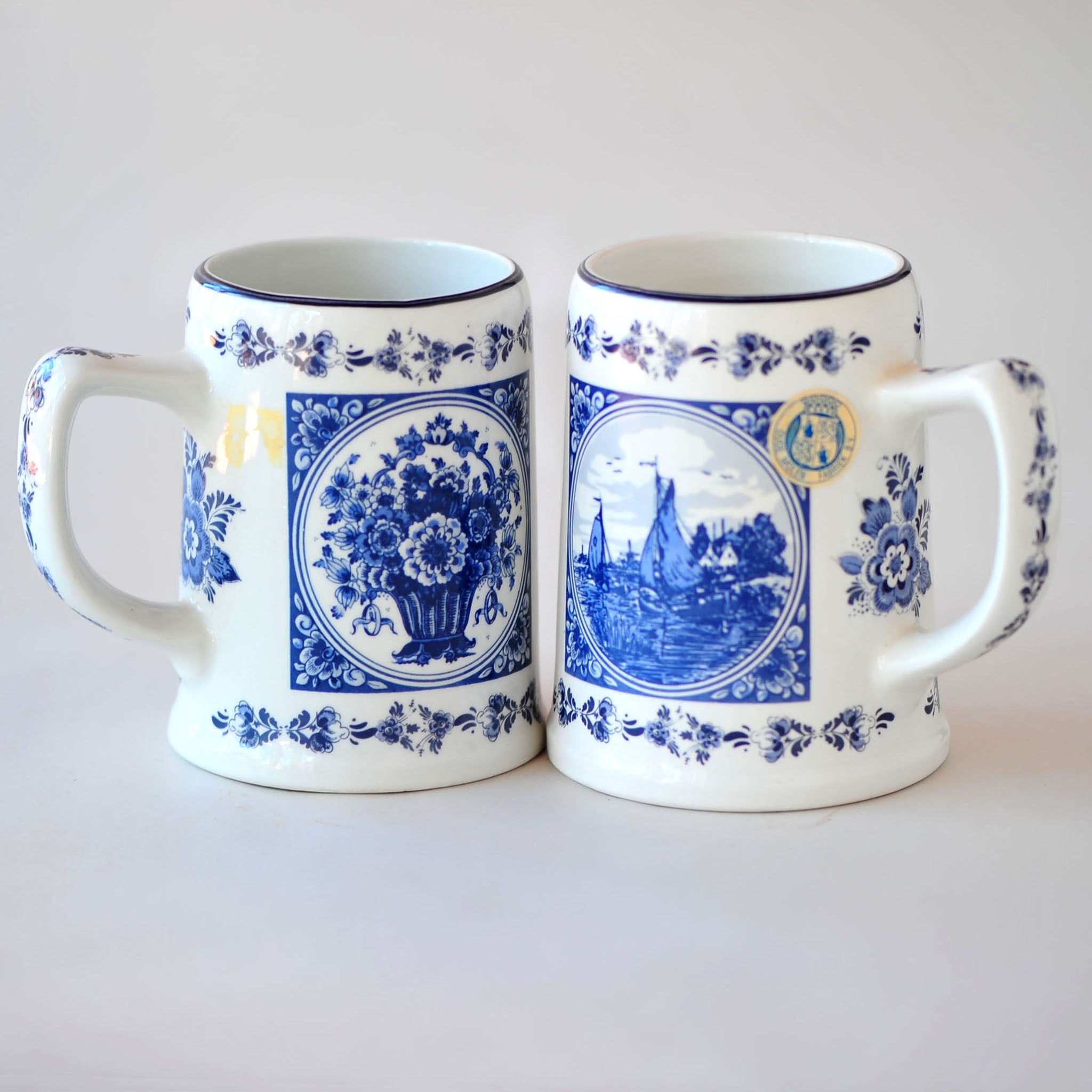 Delft Blue Harbour Scene Mugs (Set of 8)
