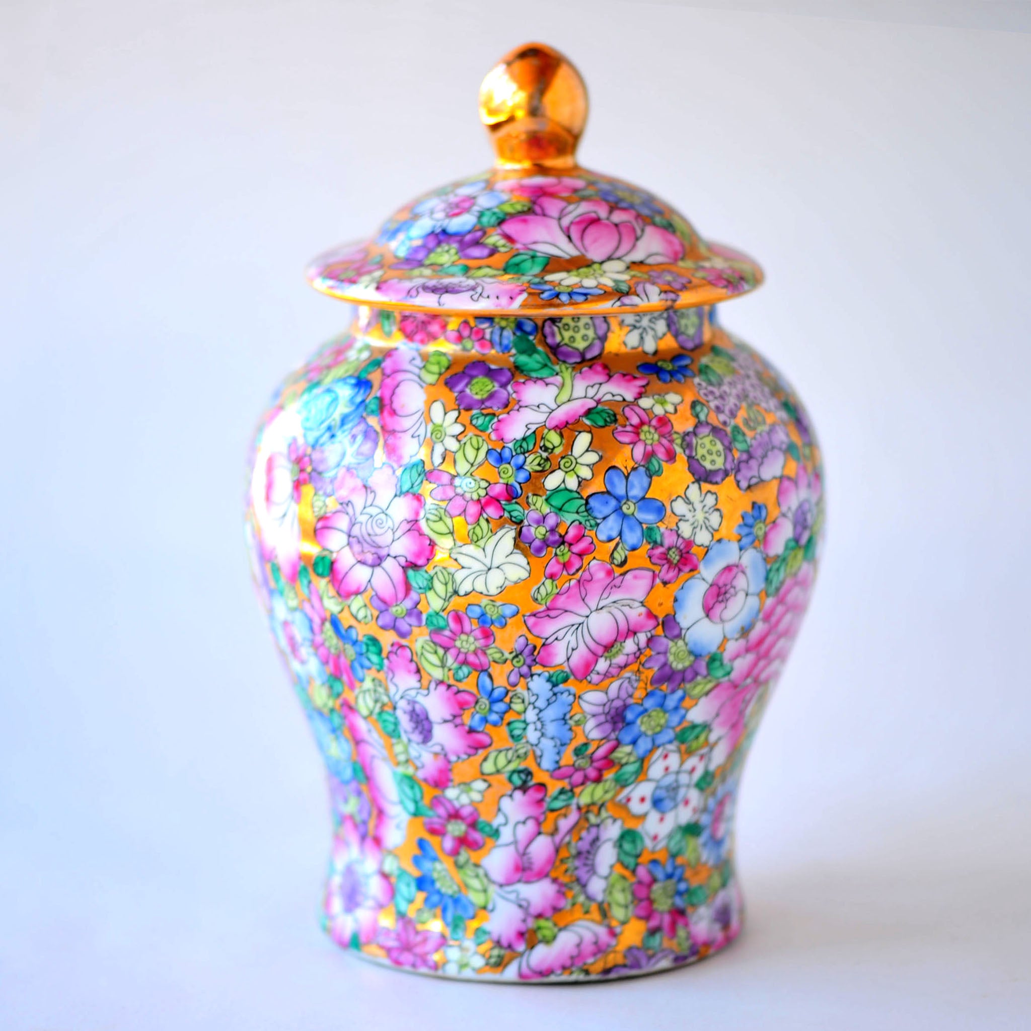 Mille Fleur Lidded Ginger Jar — Gilt Accents