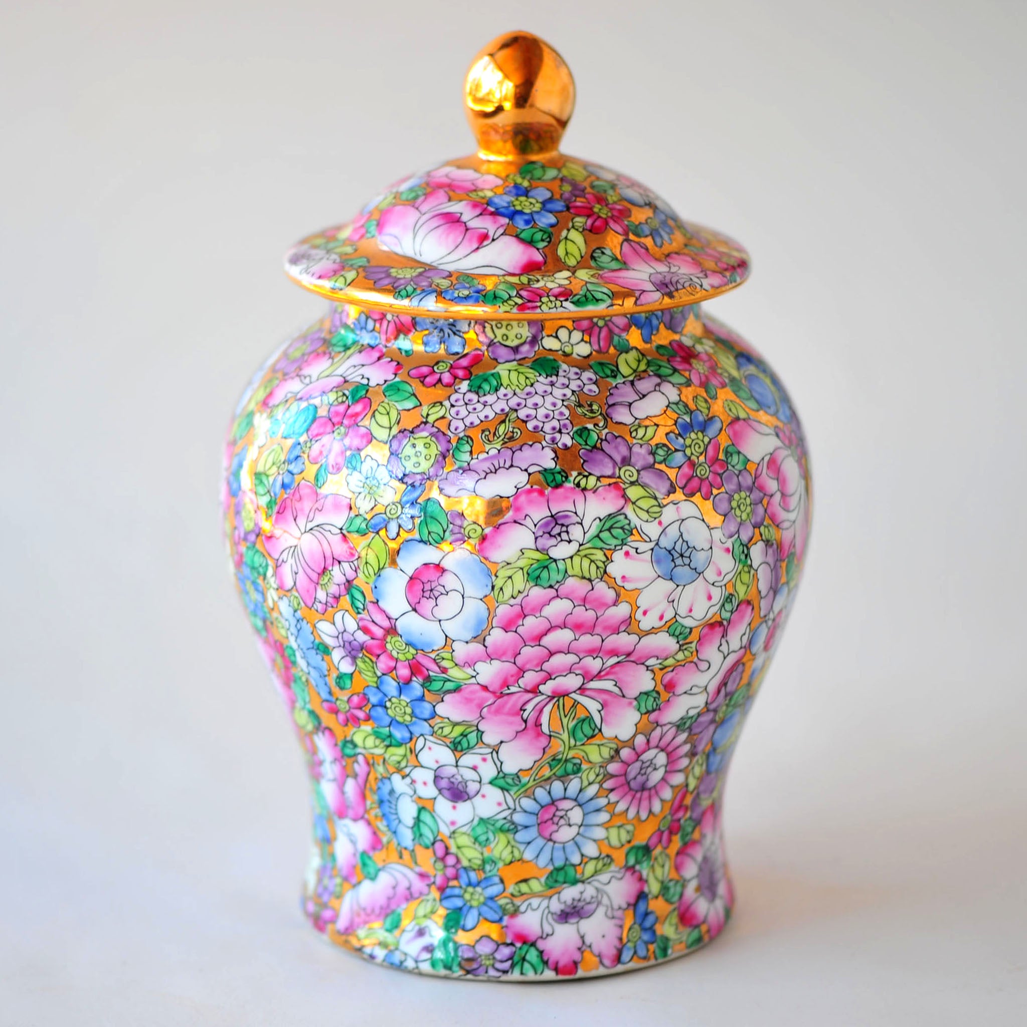 Mille Fleur Lidded Ginger Jar — Gilt Accents