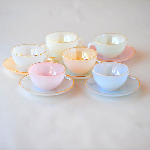 Arcopal France "Harlequin" Cups & Saucers (Set of 6)