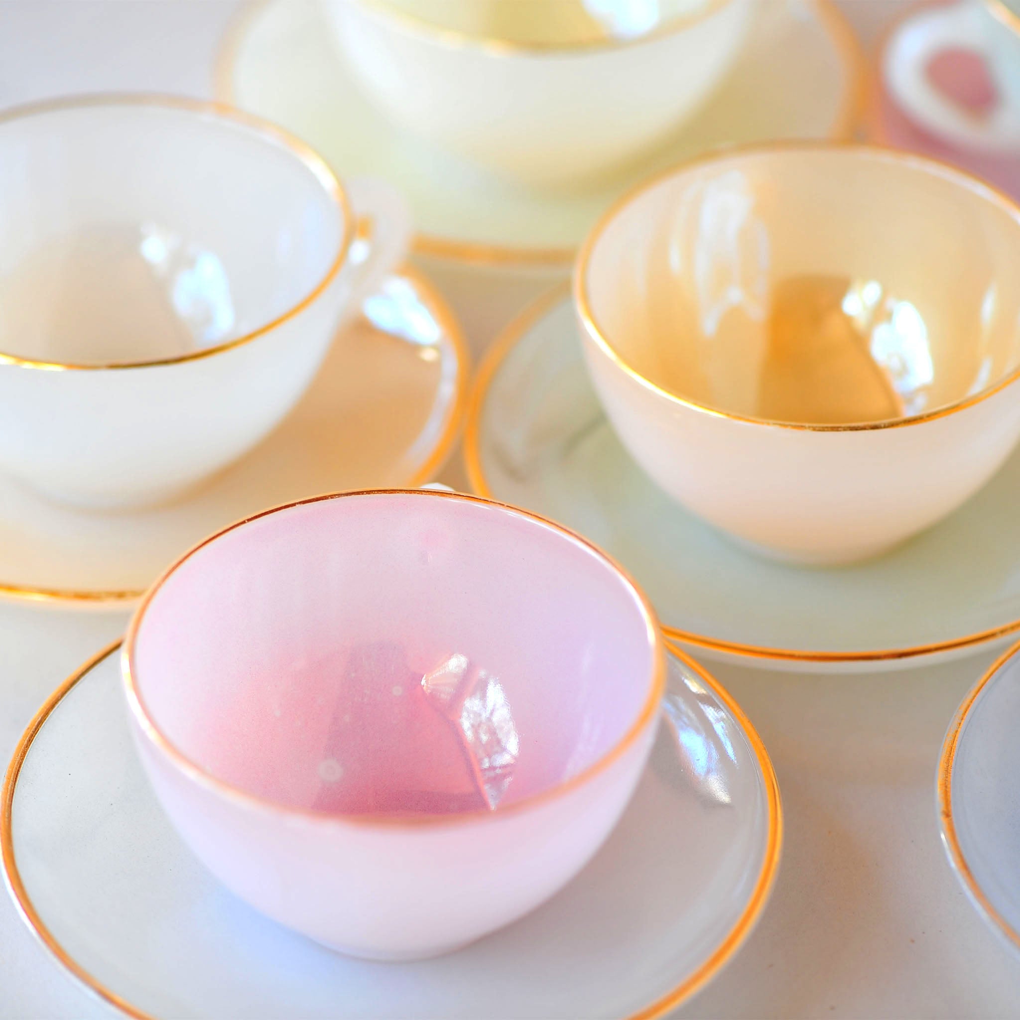 Arcopal France "Harlequin" Cups & Saucers (Set of 6)