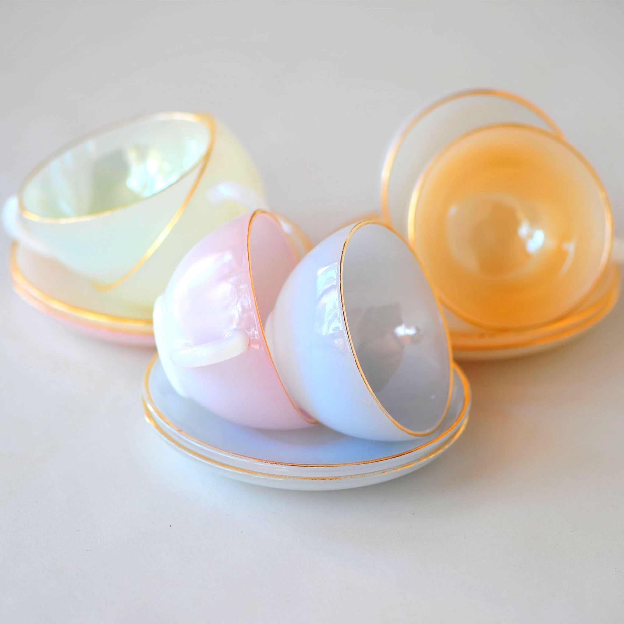 Arcopal France "Harlequin" Cups & Saucers (Set of 6)