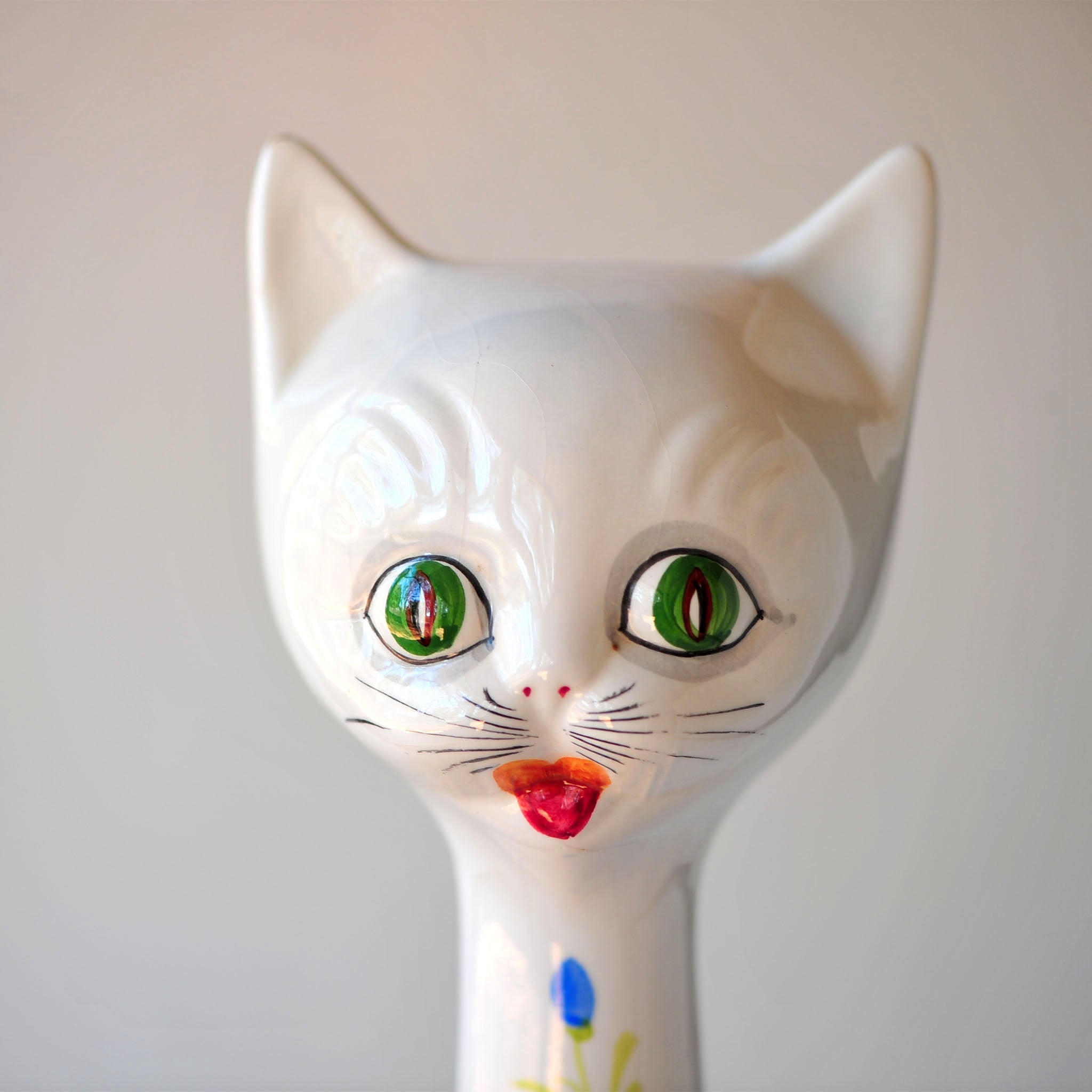 Tall Ceramic Cat Figurine — Bluebell Motif