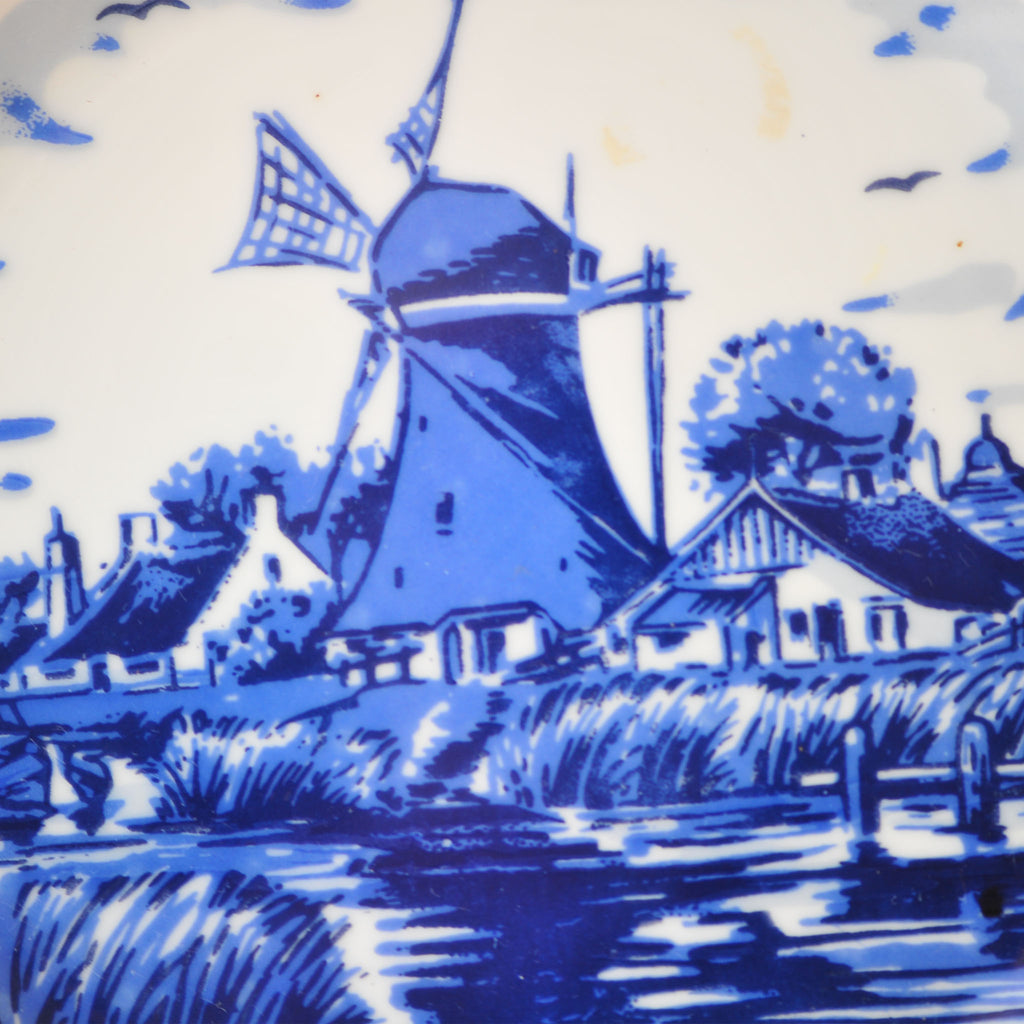 Delft Holland Pedestal Cake Stand — Windmill & Village Landscape