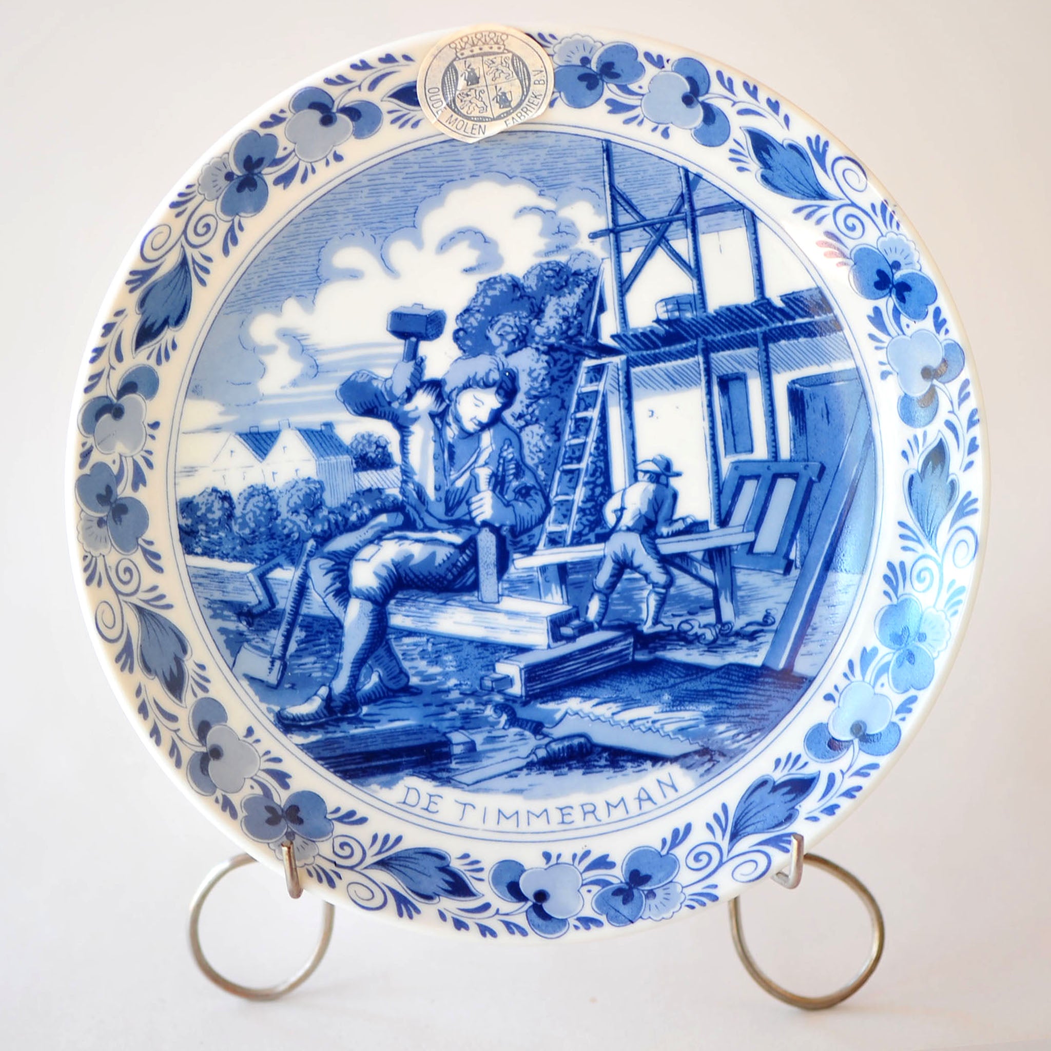 Delft Blue Wall Plaque — "De Timmerman" (The Carpenter)
