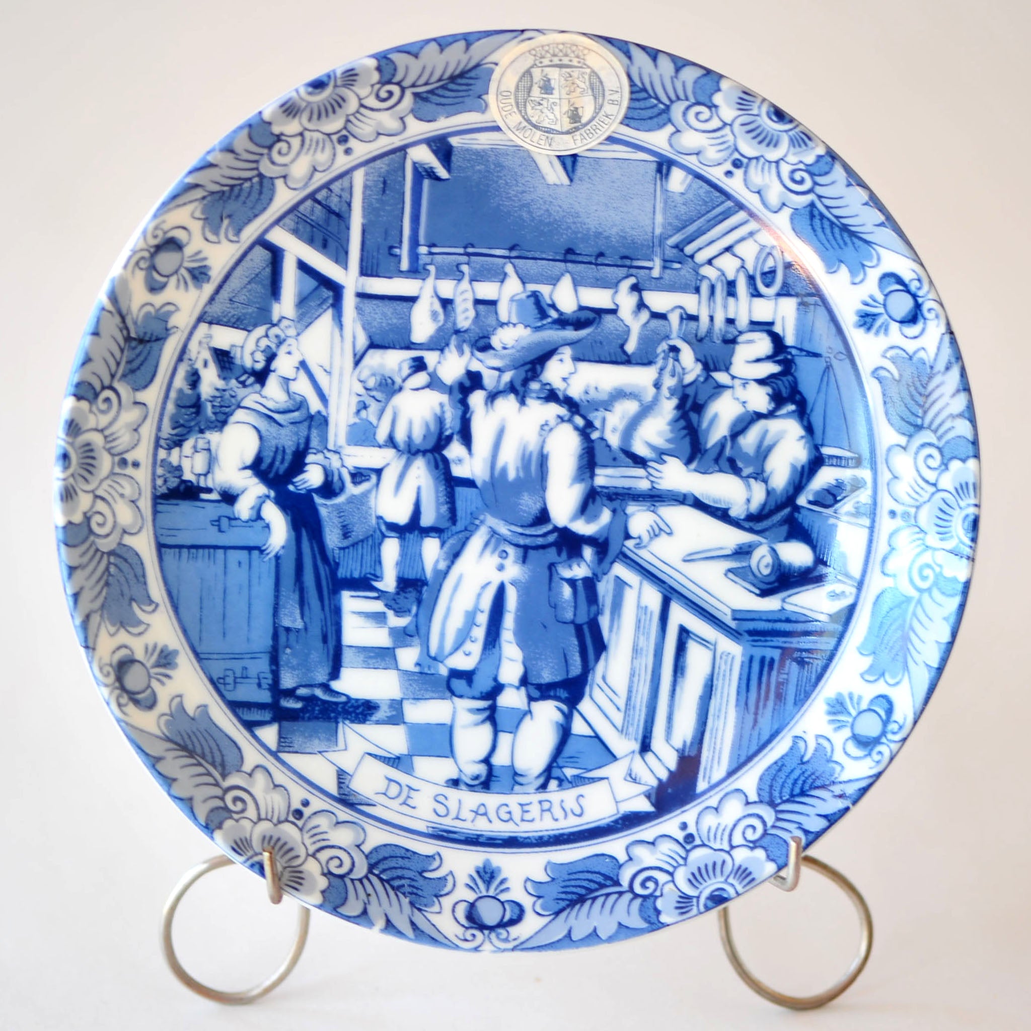 Oude Molen Delft Blue Plate — "De Slagerij" (The Butcher's Shop)