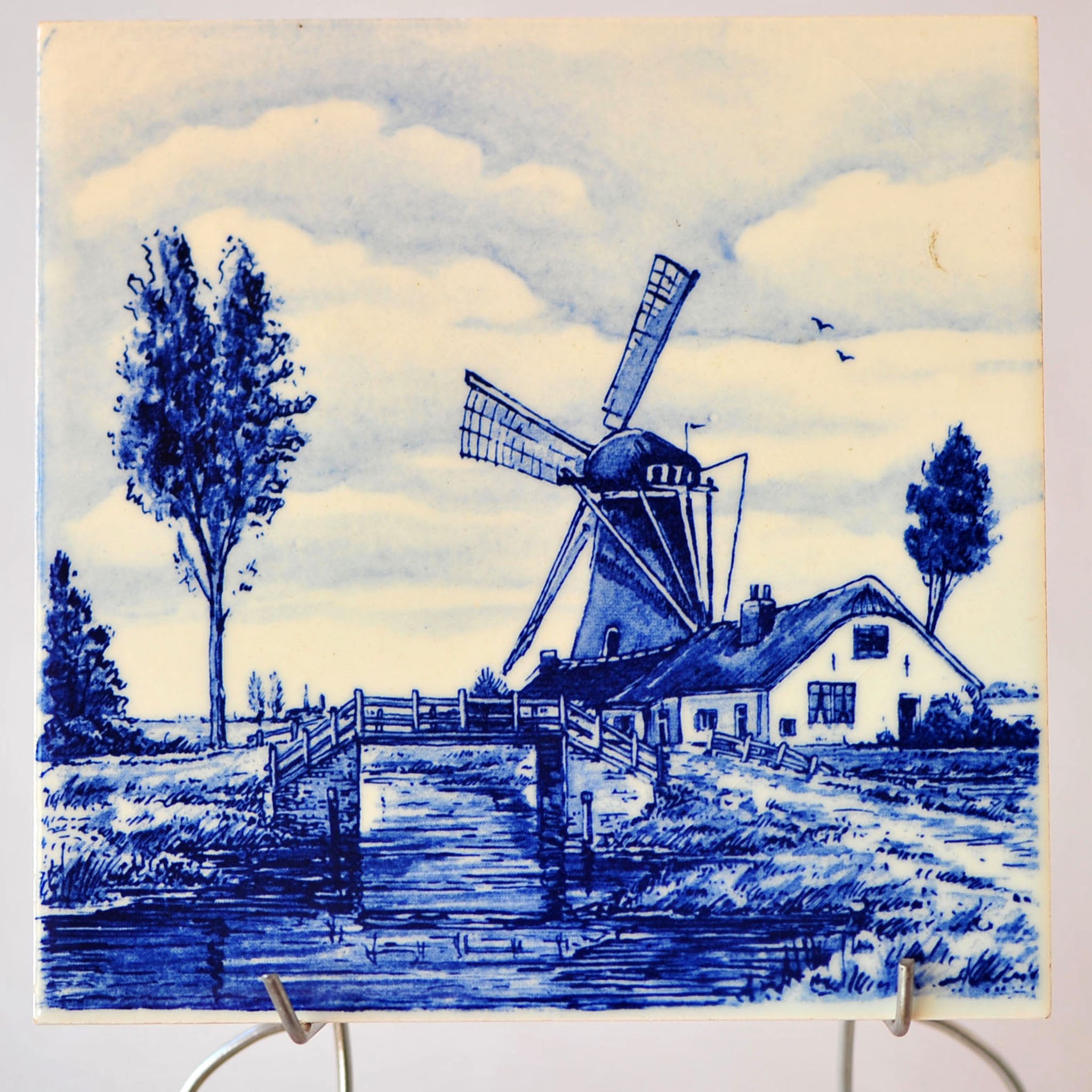 Delft Blue Windmill Tile in Embossed Copper Wall Plate