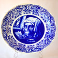 Boch Frères Belgium Large Cobalt Plate — Woman Reading by Window
