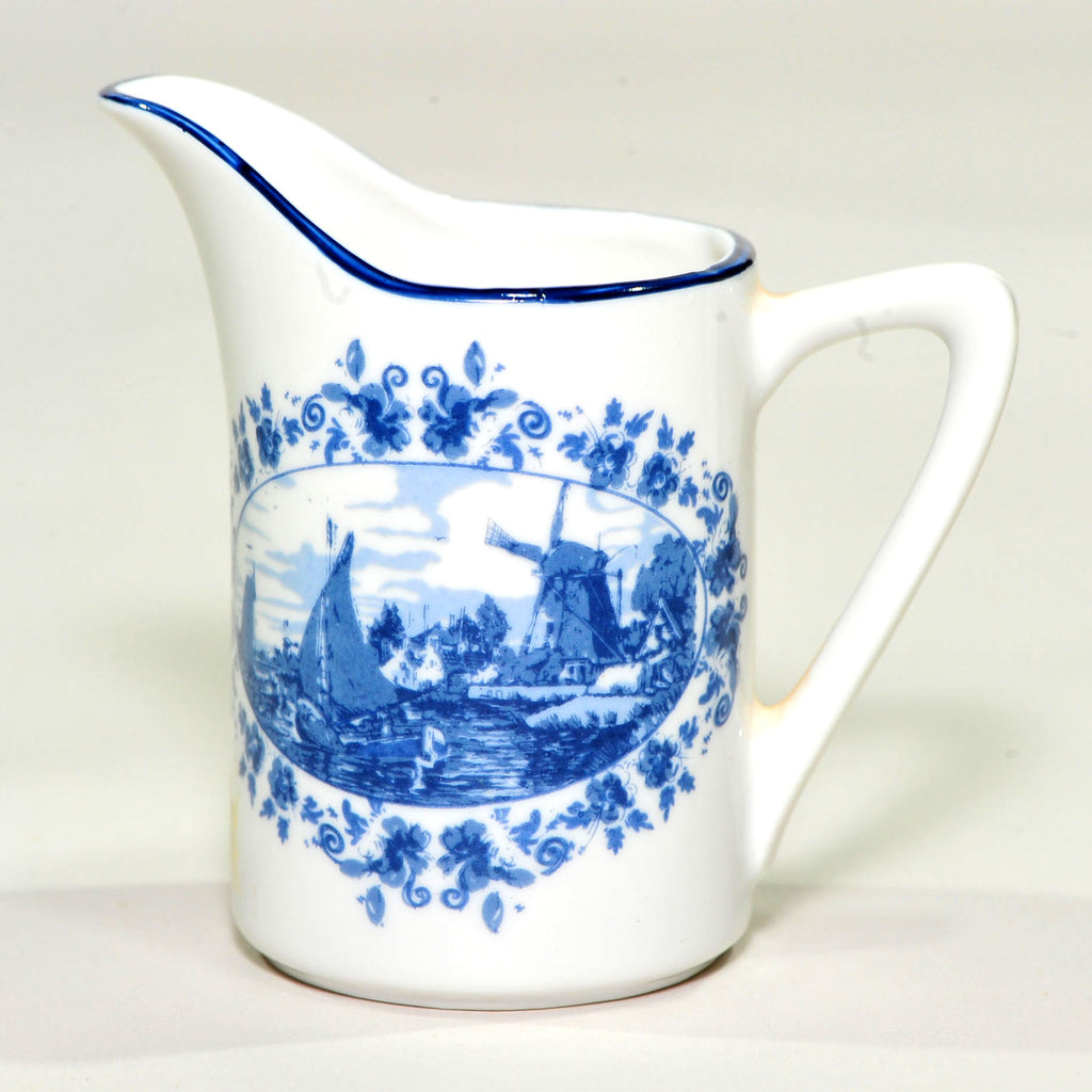 Delft Blauw Milk Jug — Oude Molen Fabriek, Windmill & Sailboat Scene, 9cm