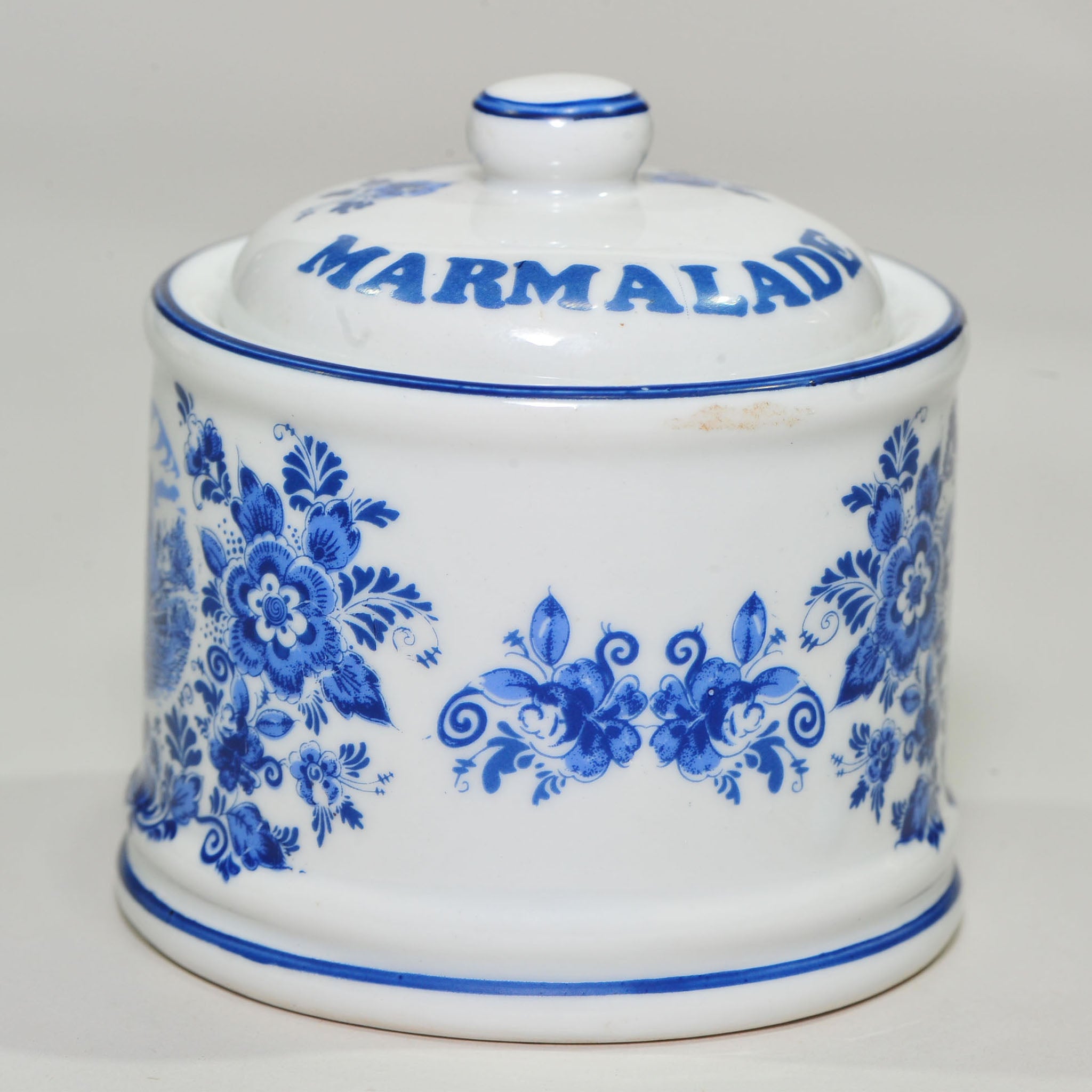 Delft Blauw "Marmalade" Lidded Preserve Pot — Oude Molen Fabriek, Sailboat Harbour Scene, 10cm