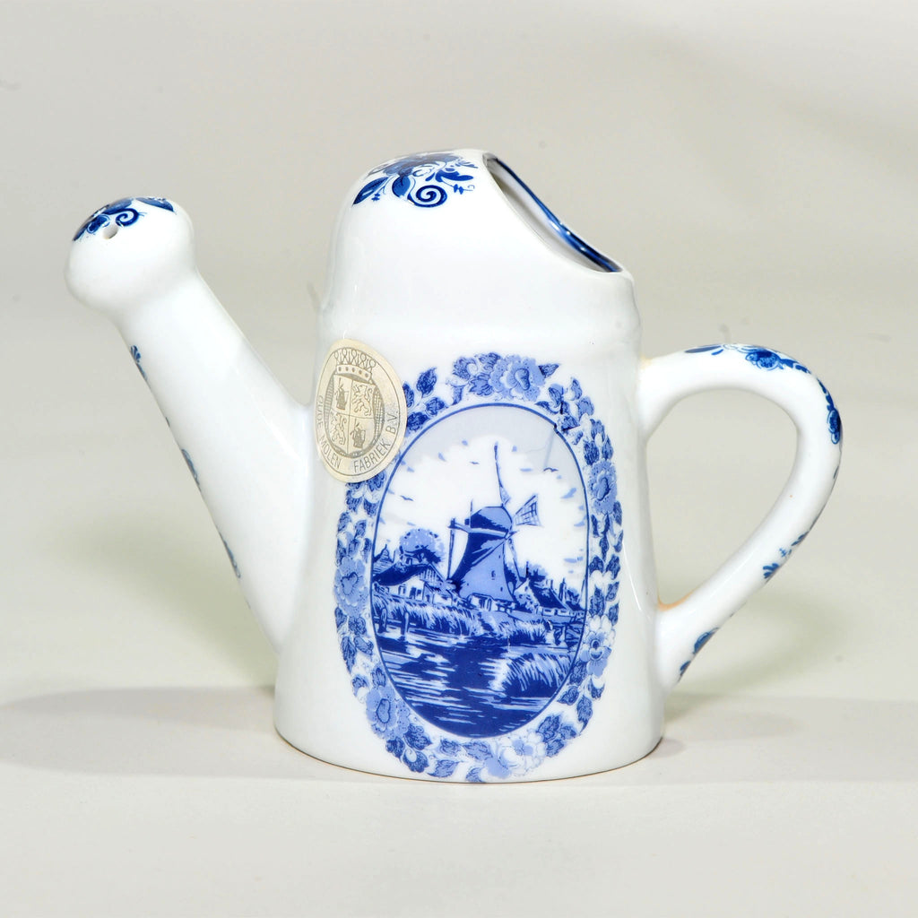 Delft Blauw Miniature Watering Can — Windmill Landscape Scene, Decorative Novelty Jug, 10cm