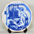 Set of 4 Blue & White Miniature Plates — Dutch Golden Age Genre Scenes (after Vermeer), Oude Molen Fabriek, 13cm