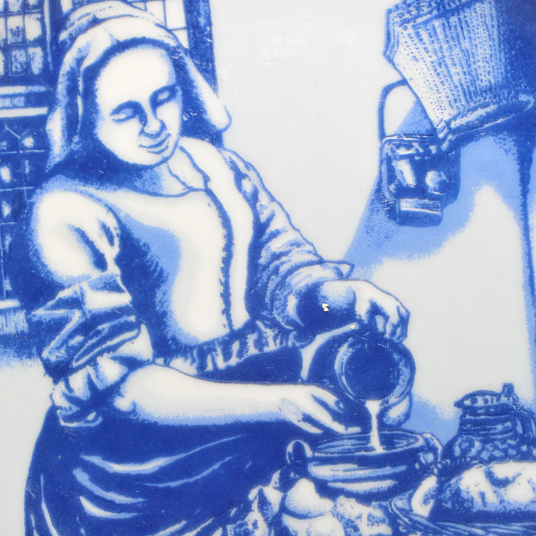 Set of 4 Blue & White Miniature Plates — Dutch Golden Age Genre Scenes (after Vermeer), Oude Molen Fabriek, 13cm