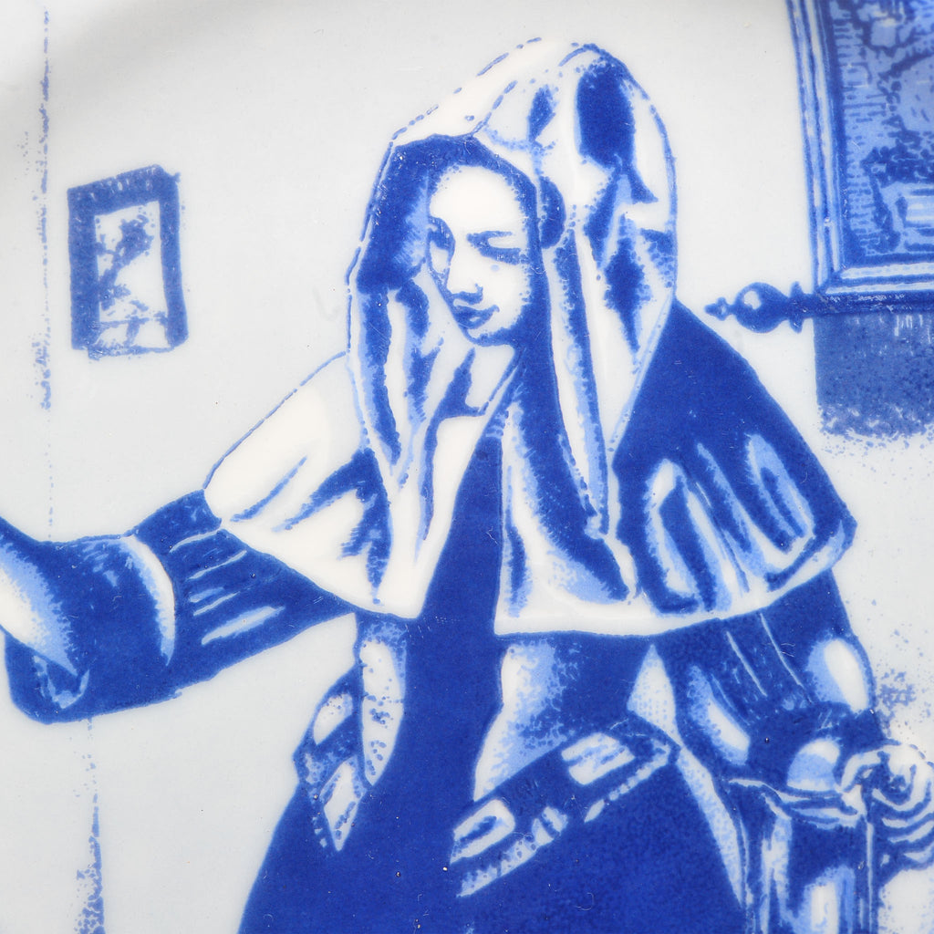 Set of 4 Blue & White Miniature Plates — Dutch Golden Age Genre Scenes (after Vermeer), Oude Molen Fabriek, 13cm