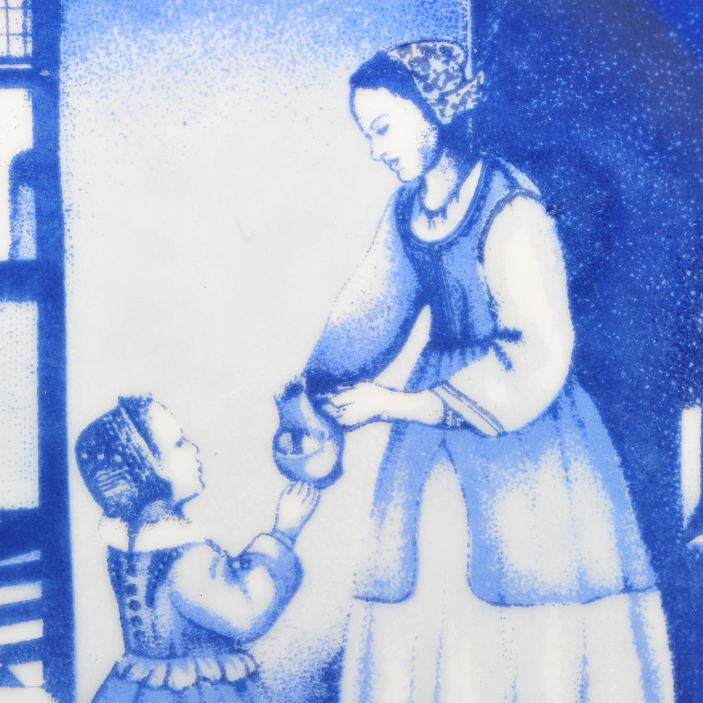 Set of 4 Blue & White Miniature Plates — Dutch Golden Age Genre Scenes (after Vermeer), Oude Molen Fabriek, 13cm