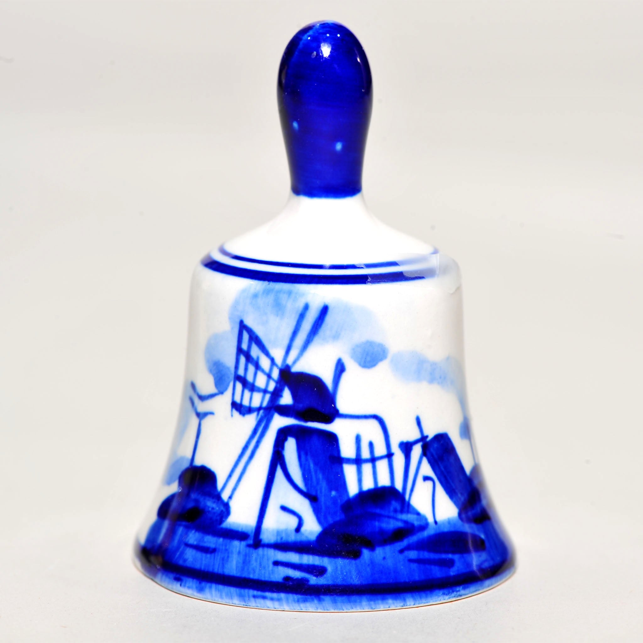 Blue & White Ceramic Bell — Hand-Painted Windmill Scene, 7cm
