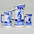 Graduated Set of 3 Blue & White Miniature Jugs — Hand-Painted Windmill Scene, Largest 9cm