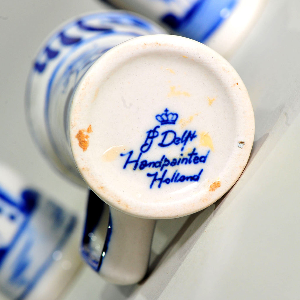 Graduated Set of 3 Blue & White Miniature Jugs — Hand-Painted Windmill Scene, Largest 9cm