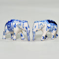 Pair of Blue & White Ceramic Elephant Figurines — Hand-Painted Mandala Blankets, 5cm