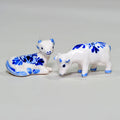 Pair of Blue & White Ceramic Cow Figurines — Hand-Painted Floral Design, 5cm