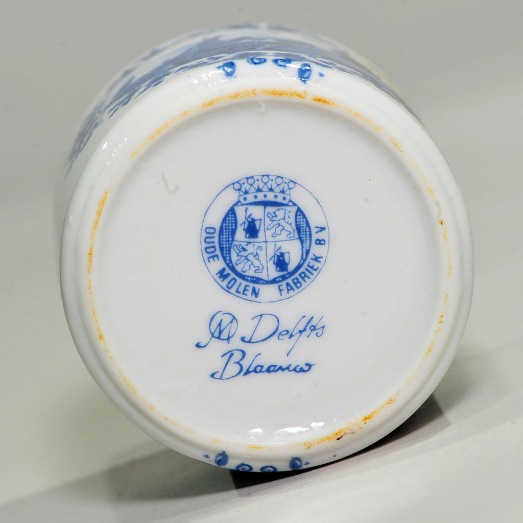 Blue & White Lidded Sugar Pot — Windmill Harbour Scene, Oude Molen Fabriek, 8.5cm