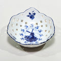 Round Reticulated Blue & White Basket Bowl — Lattice Rim, Windmill Medallion, 9cm