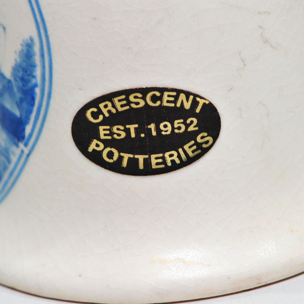 Blue & White Ceramic Bell — Windmill & Harbour Scene, Crescent Potteries, 9cm