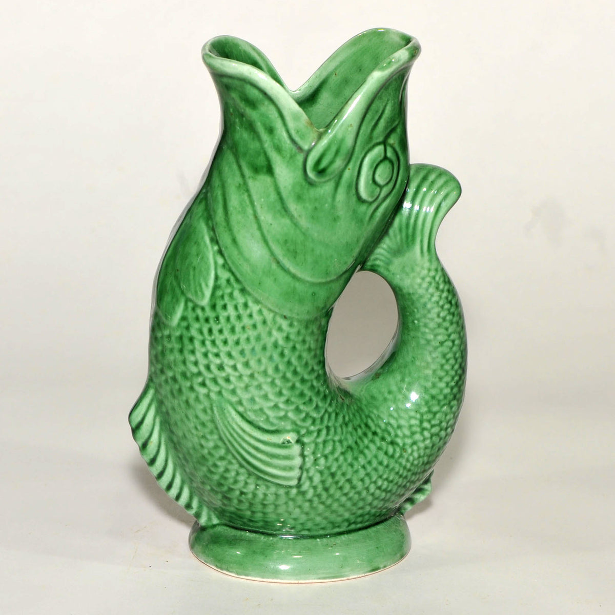 Dartmouth Pottery Green Fish Gurgle Jug — 26cm, Made in Dartmouth, Devon, Vintage