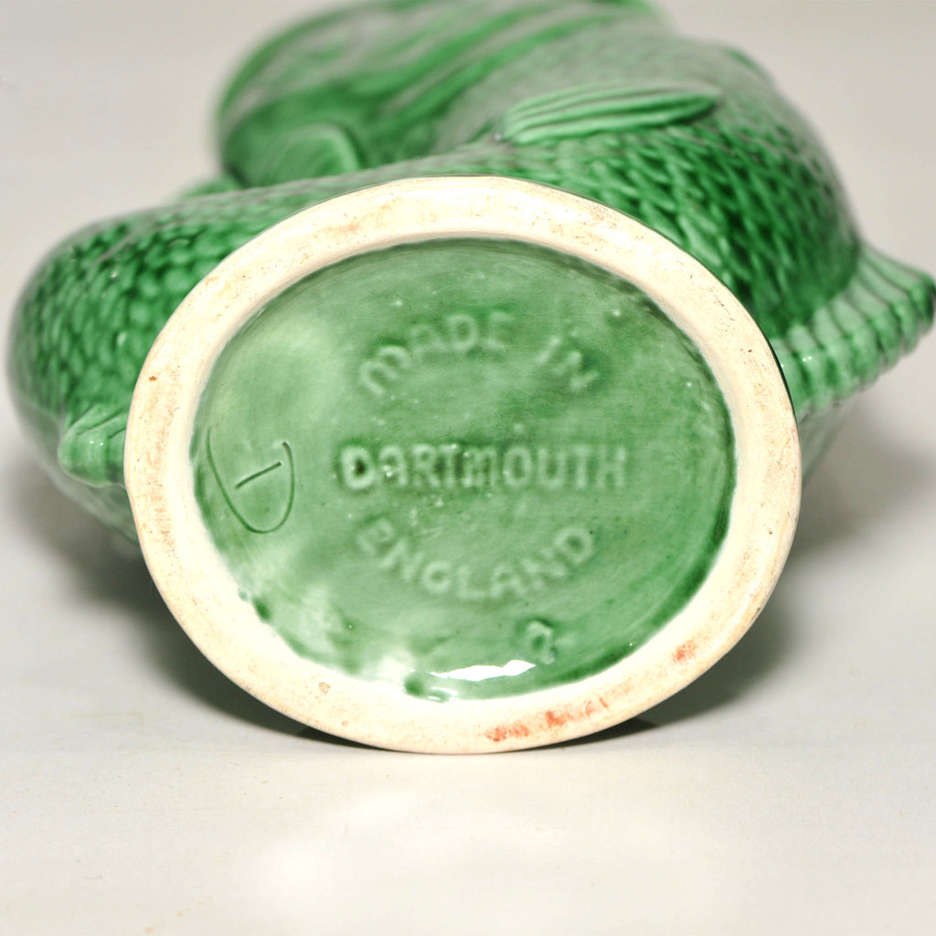 Dartmouth Pottery Green Fish Gurgle Jug — 26cm, Made in Dartmouth, Devon, Vintage