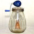 Blow Butter Churn — Vintage English Glass Jar with Blue Gear Housing & Wooden Paddles, c.1940s, 38cm